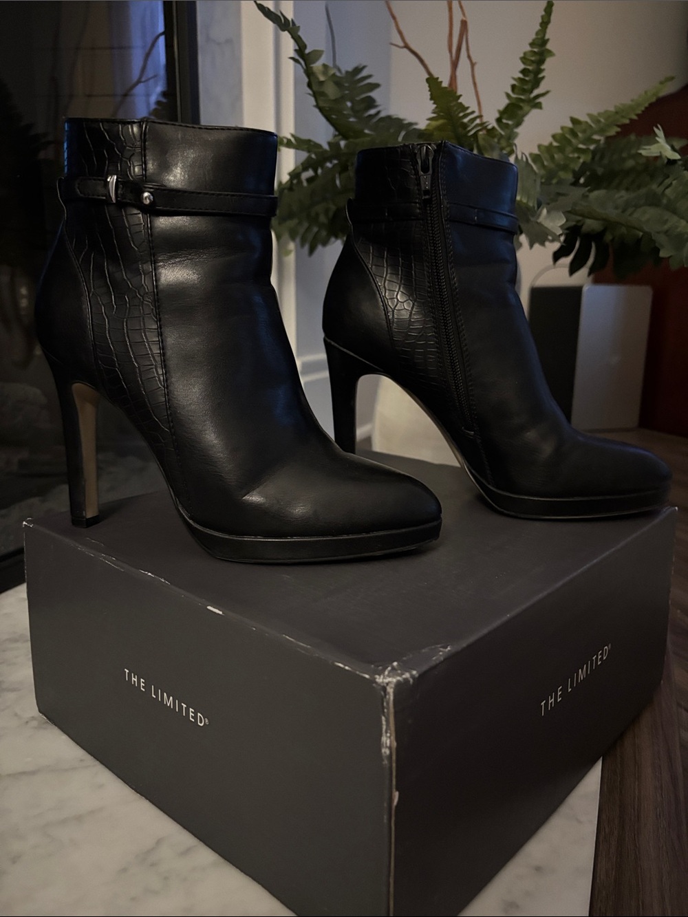 The Limited Grace Black Leather Pointed-Toe Stiletto Ankle Boots